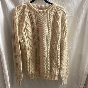 Vintage Cream Cable Knit Fisherman Crewneck Sweater